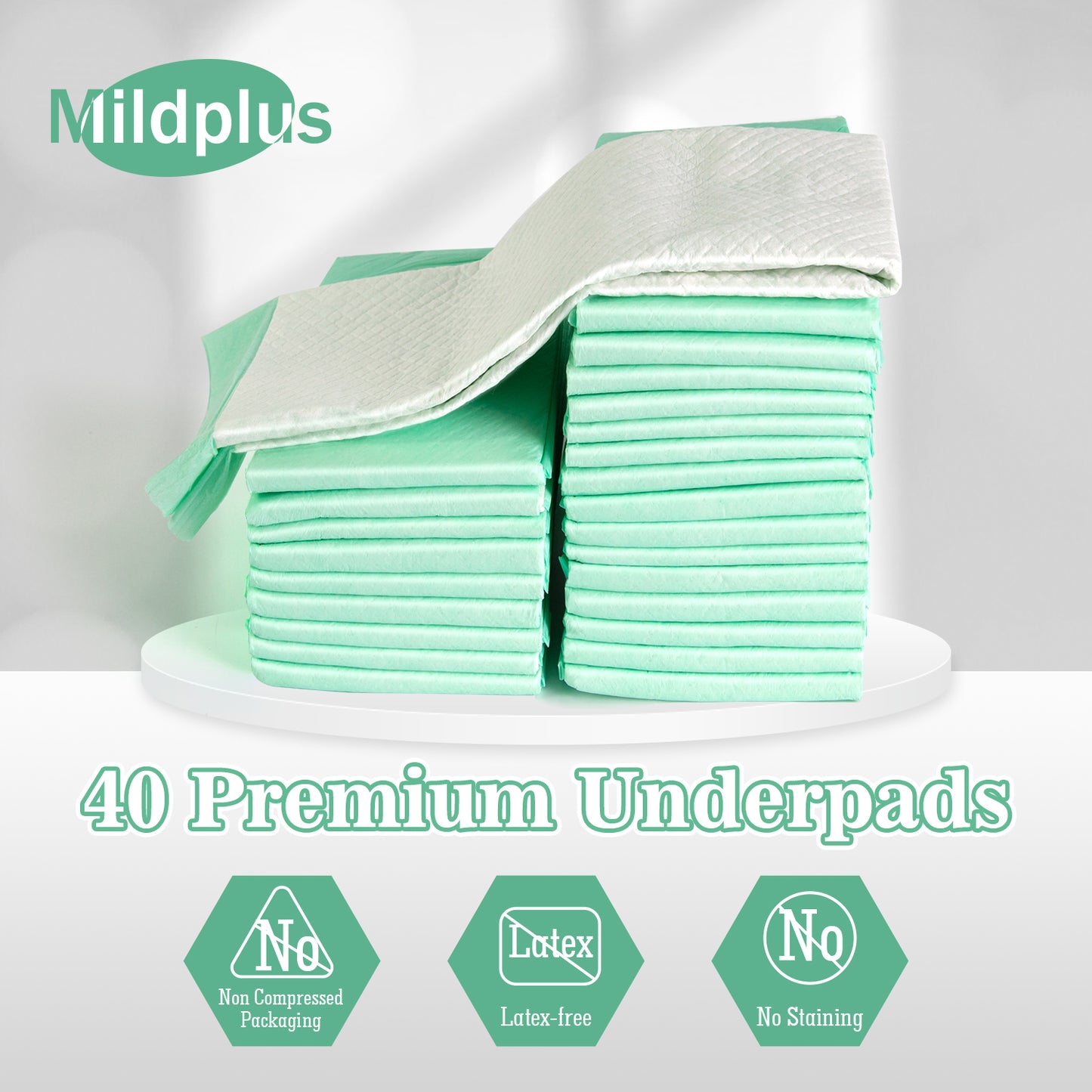 23'' X 36'' (40 Count) MILDPLUS Disposable Underpads with Adhesive Tapes Chucks Pads Heavy Absorbency Incontinence Pads, Waterproof Pee Pads, Thicker Chux Pads for Unisex Adult, Kids and Pet