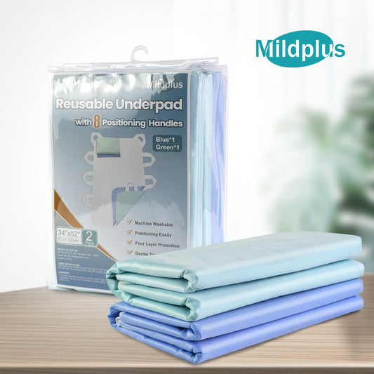 34”×52” MILDPLUS Washable Bed Pads with 8 Sturdy Handles Extra Large Reusable Underpads 4-Layers Leakproof Chucks Pads Washable for Incontinence