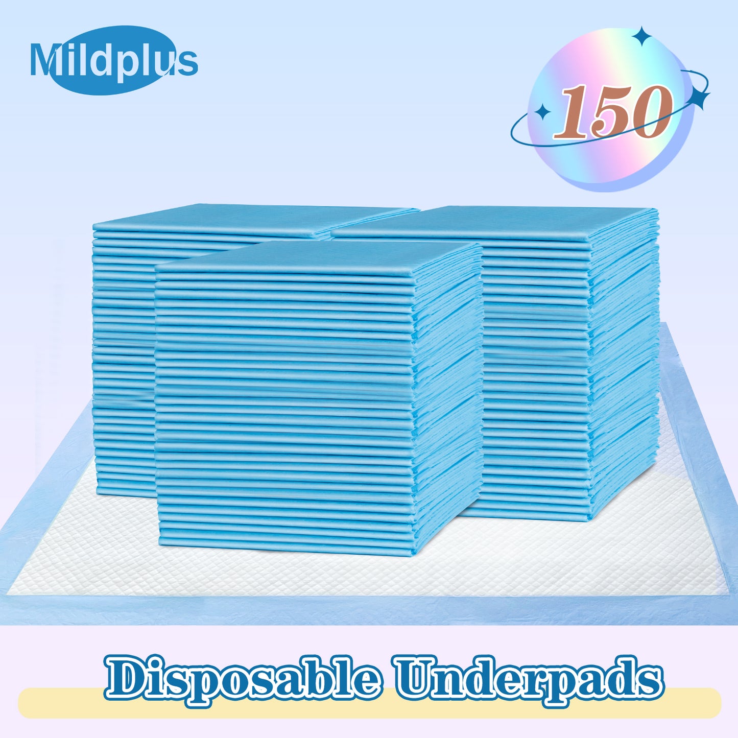 23"×36" (150pcs)MILDPLUS Disposable Pads Moderate Absorbent Underpads Incontinence Bed Pads Disposable Chucks, Pee Pads for Kids, Adults and Pet