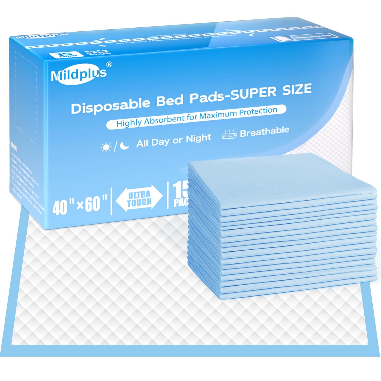 40" x 60" [15 Pieces]Bed Pads Disposable Chucks Pads Extra Large Underpads Super Absorbent Pads for Hospital Bed Patient Repositioning Chucks Pads Disposable for Adults, Elderly, Pets