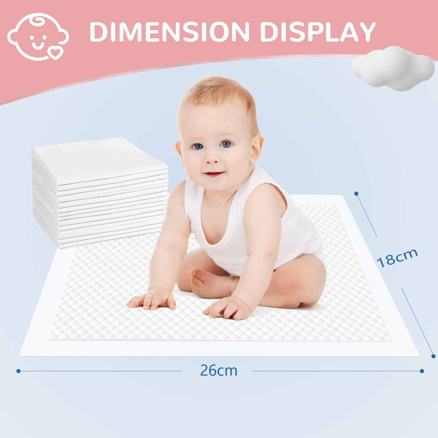 18"x26"(50pcs) Disposable Changing Pads Liners Baby Pads, Hot Air Cotton Surface Pee Pads, Waterproof & Absorbent Diaper Changing Pads, Disposable Underpads for baby, Toddler or Pet